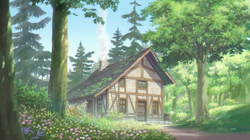 林间木屋半木结构阳光二次元风景电脑壁纸