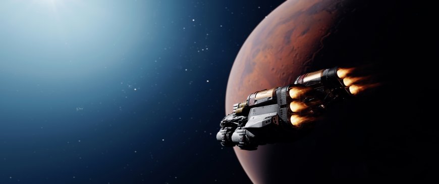 星空飞船掠过火星轨道游戏电脑壁纸