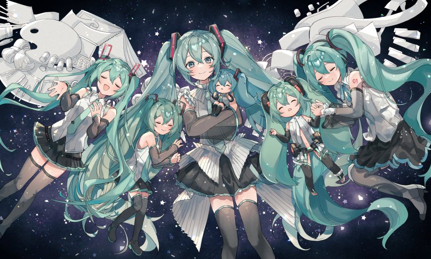 初音未来星空双马尾少女二次元动漫电脑壁纸
