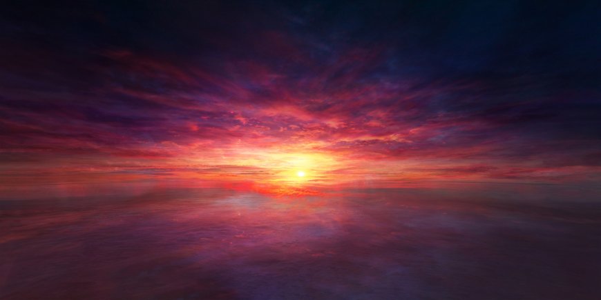 地平线紫霞橙晖对称落日风景电脑壁纸