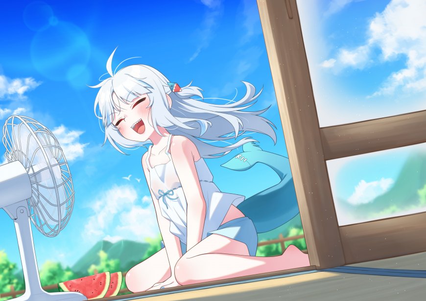 古拉夏日电风扇西瓜少女二次元动漫电脑壁纸