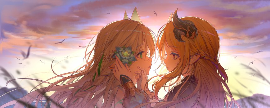 原神纳西妲夕阳对视花田少女游戏电脑壁纸
