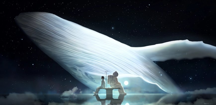星空巨鲸宇航员长椅倒影科幻电脑壁纸