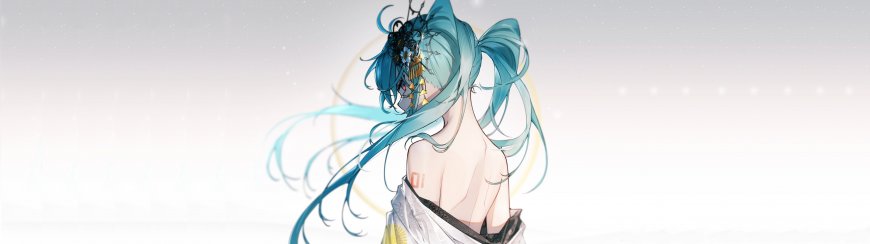 初音未来双马尾回眸极简白底二次元动漫电脑壁纸