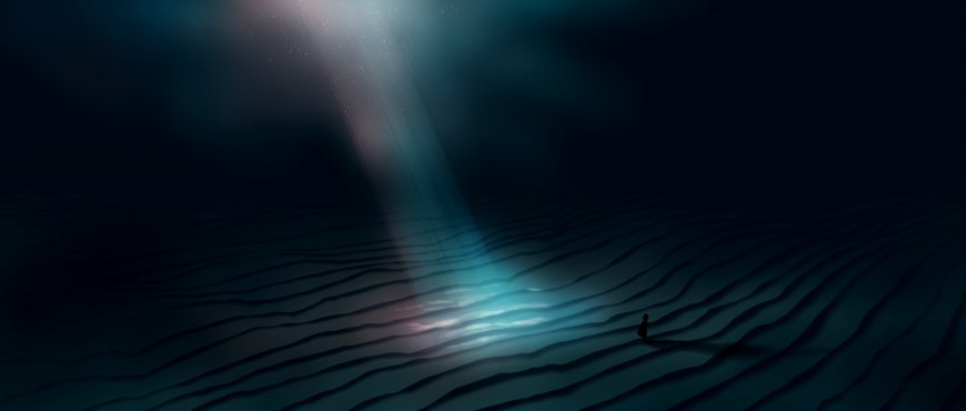 深海沙纹光柱孤独剪影科幻电脑壁纸