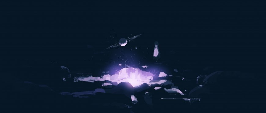 土星环外星坑紫光极简科幻电脑壁纸
