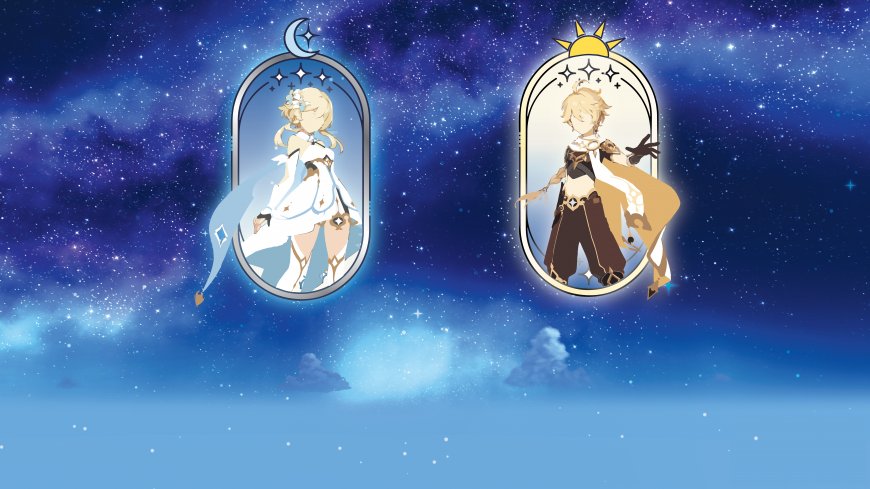 原神荧与空日月星空对望游戏电脑壁纸