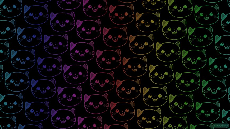彩虹渐变猫脸阵列黑底创意电脑壁纸