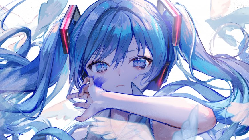 初音未来双马尾特写羽毛少女二次元动漫电脑壁纸