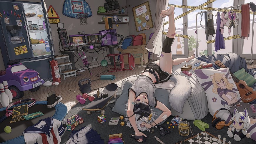菲莲凌乱房间兽耳娘少女二次元动漫电脑壁纸