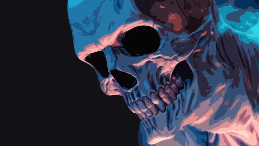 黑底骷髅牙齿极简素描绘画创意电脑壁纸