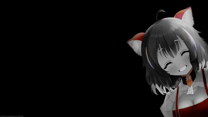 猫耳娘黑底红衣微笑少女二次元动漫电脑壁纸