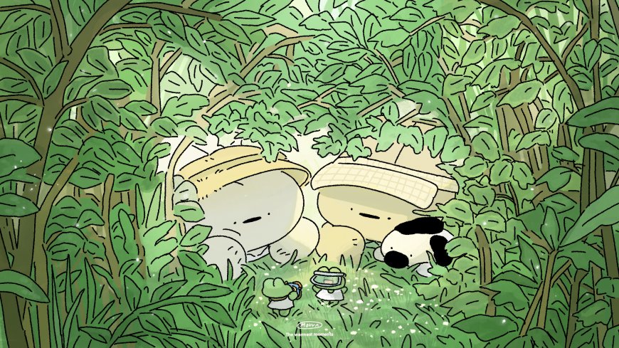 Moyu原创治愈系丛林兔子小狗青蛙探险插画电脑壁纸