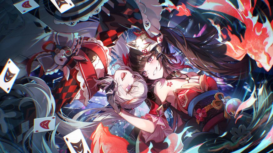 崩坏星穹铁道花火银狼扑克火焰华丽双人插画动漫电脑壁纸
