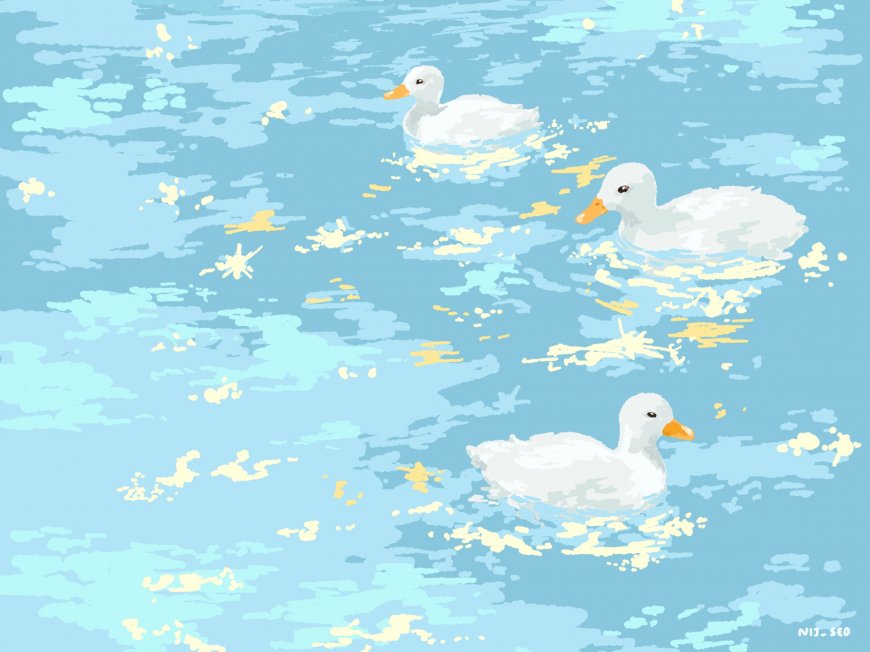 NIJ_SEO治愈系浅蓝水面三只白鸭波光插画电脑壁纸