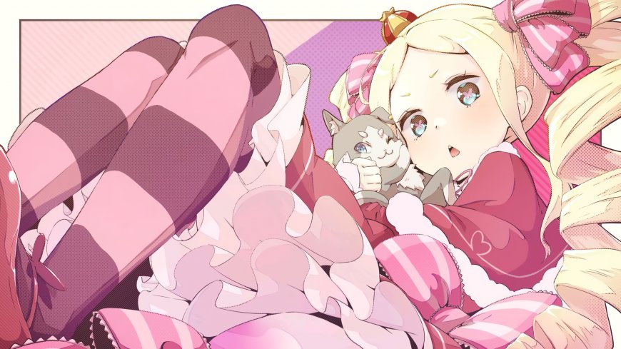 Re0碧翠丝粉色洛丽塔抱帕克软萌少女动漫电脑壁纸