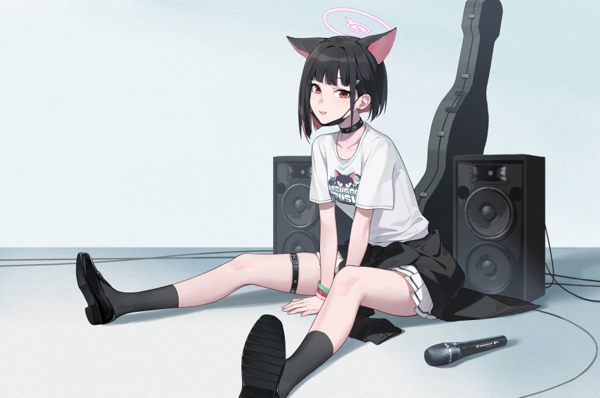蔚蓝档案杏山和纱猫耳耳机音箱吉他少女动漫电脑壁