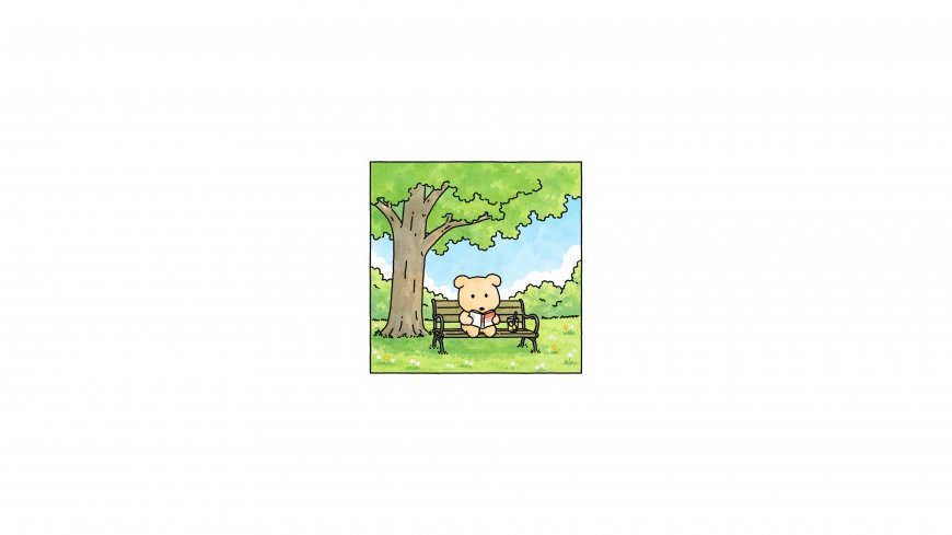 原创治愈系小熊公园长椅读书简约插画电脑壁纸