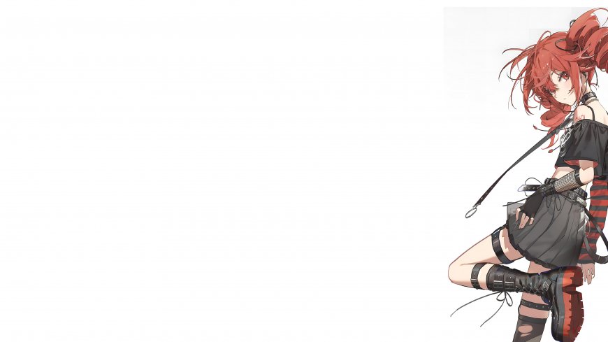 重音Teto极简主义原创红发双马尾朋克风黑衣绑带少女留白动漫电脑壁纸