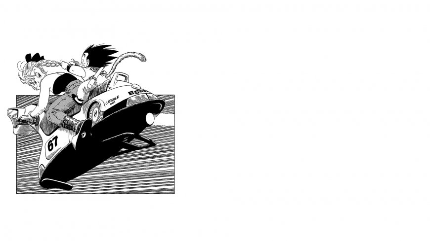 七龙珠孙悟空布尔玛驾驶飞行汽车黑白漫画动漫电脑壁纸