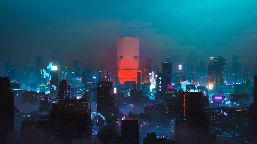 赛博朋克霓虹城市夜景高楼林立科幻创意电脑壁纸