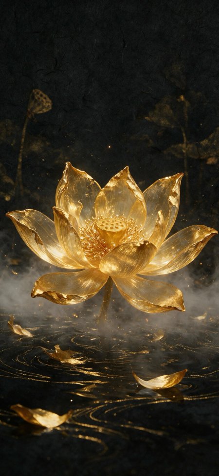 暗夜金莲白雾唯美意境禅意古风手机壁纸