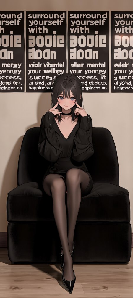 黑发蓝瞳御姐坐姿少女动漫手机壁纸