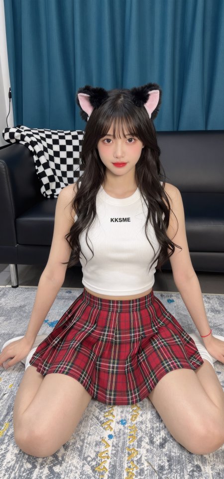 红格裙甜美女孩可爱美女手机壁纸