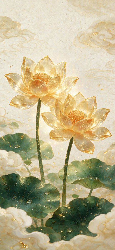 金色琉璃双莲花唯美禅意古风手机壁纸
