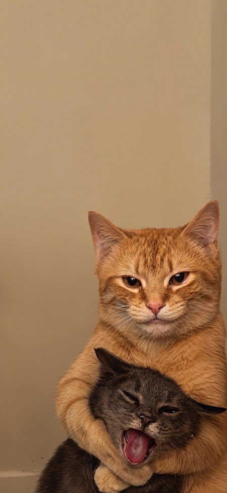 橘猫猫环抱灰猫猫搞怪表情动物手机壁纸