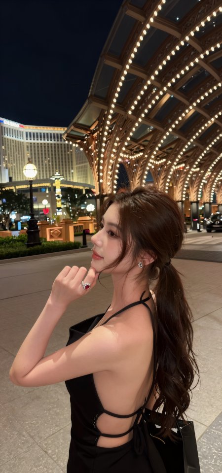 靓丽美女露背夜景侧颜美女手机壁纸