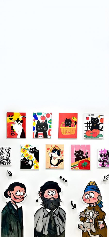名画猫趣达利珍珠耳环创意手机壁纸