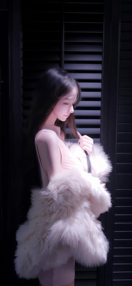 唯美长发美女粉裙皮草美女手机壁纸