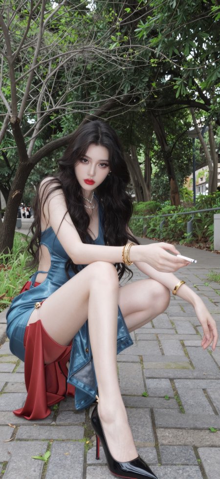 性感美女青缎裙高跟鞋美女手机壁纸