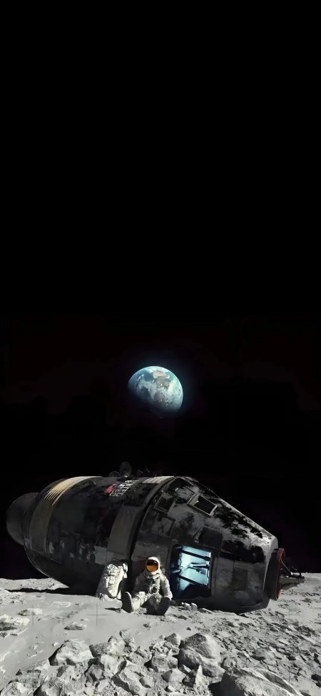 月球舱旁宇航员望地球星球宇宙手机壁纸