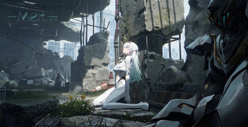 崩坏星穹铁道流萤废墟跪坐机甲手特写游戏电脑壁纸