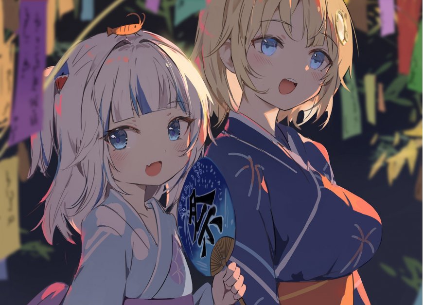 古拉阿米莉亚浴衣祭典团扇夜景动漫电脑壁纸