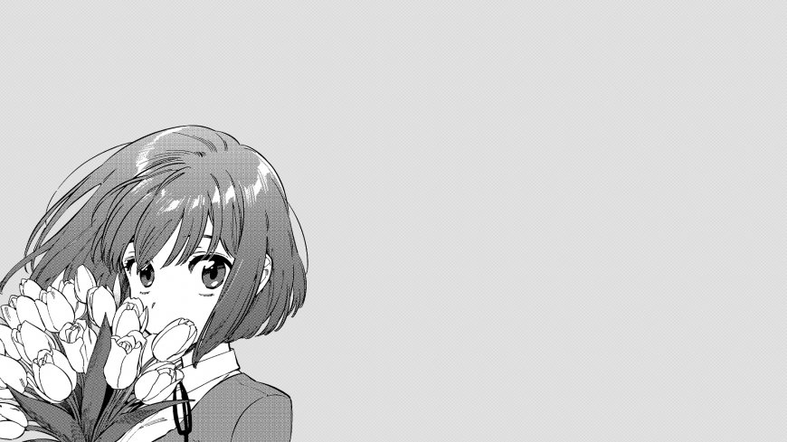 龙与虎栉枝实乃梨黑白捧花特写动漫电脑壁纸
