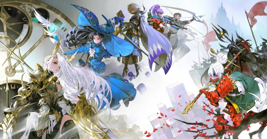 奇幻盔甲少女法师弓手群像花瓣动漫电脑壁纸