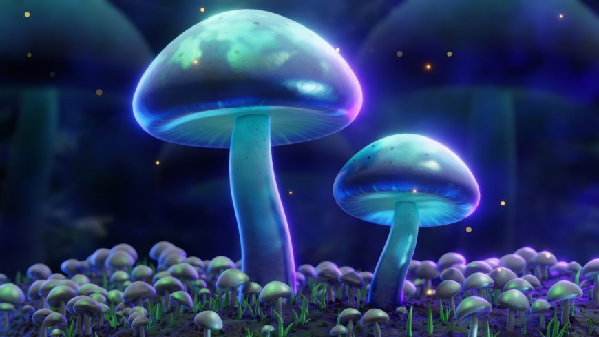 霓虹蘑菇蓝紫光粒子夜景创意电脑壁纸