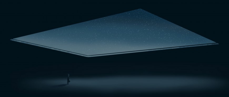 悬浮星空切片渺小人影暗调极简创意电脑壁纸