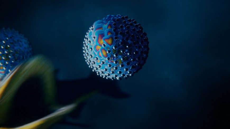 彩核金属珠悬浮球体深蓝雾抽象纹理电脑壁纸