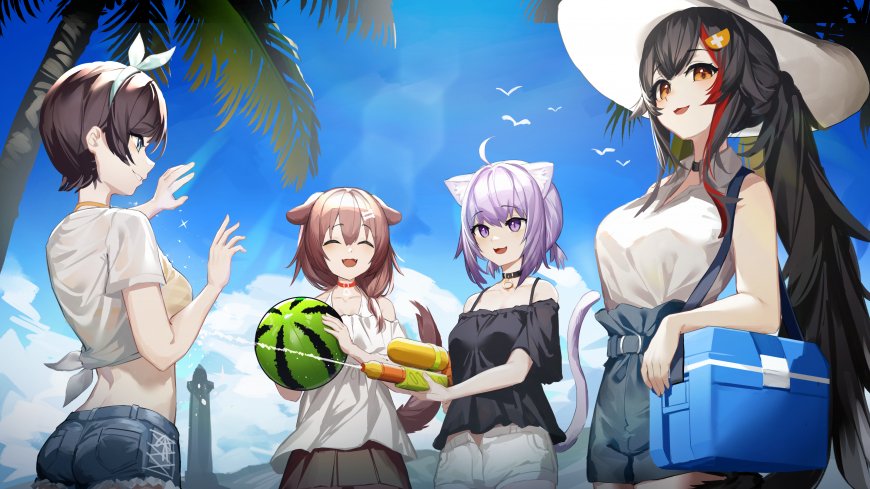 猫又小粥戌神沁音大神澪大空昴夏日海滩动漫电脑壁纸