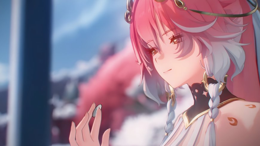 鸣潮长离粉发侧颜手持棋子雪景柔光游戏电脑壁纸