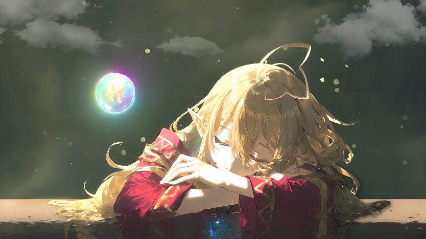 星穹之下金发少女闭眼休憩红金动漫电脑壁纸