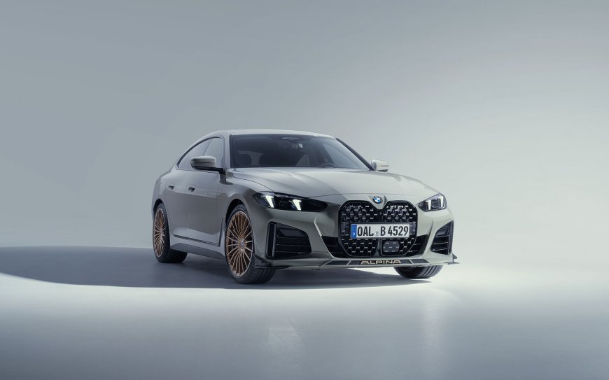 Alpina B4 Gran Coupe灰色轿车正面展示汽车摄影电脑壁纸