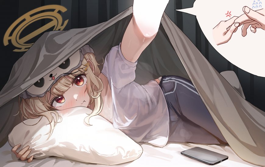蔚蓝档案金发少女被窝掀帘害羞可爱日常动漫电脑壁纸