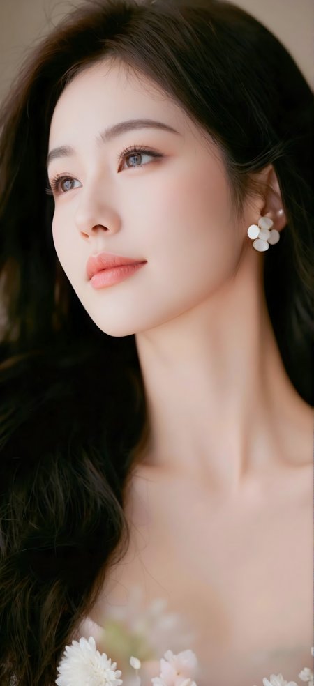 侧颜特写美女佩戴花朵耳饰温柔唯美人物美女摄影手机壁纸