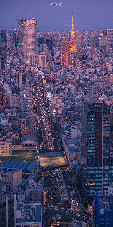 东京塔夜景城市高楼车流蓝调城市光摄影手机壁纸