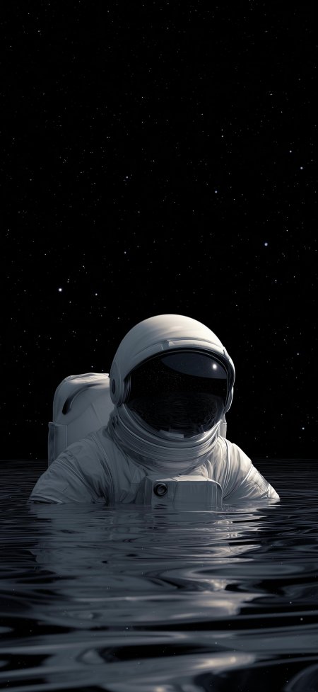 宇航员半身浸水星空倒影超现实极简插画手机壁纸